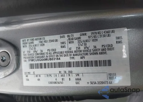2021 Ford Escape Se z USA, uszkodzony, nr VIN 1FMCU0G64MUB03184